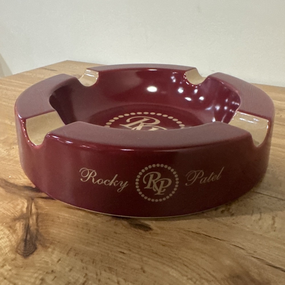 Rocky Patel Ceramic Cigar Ashtray Round Red Maroon Cigar Ashtray Four Finger - Picture 2 of 5